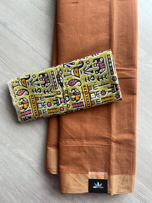 Plain Mangalagiri Cotton Saree with Printed Cotton Blouse-28604