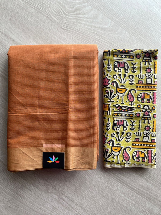 Plain Mangalagiri Cotton Saree with Printed Cotton Blouse-28604