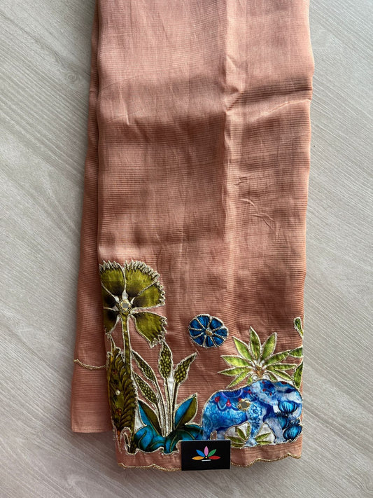 Applique Work Handloom Mangalagiri Silk Cotton Saree -28606