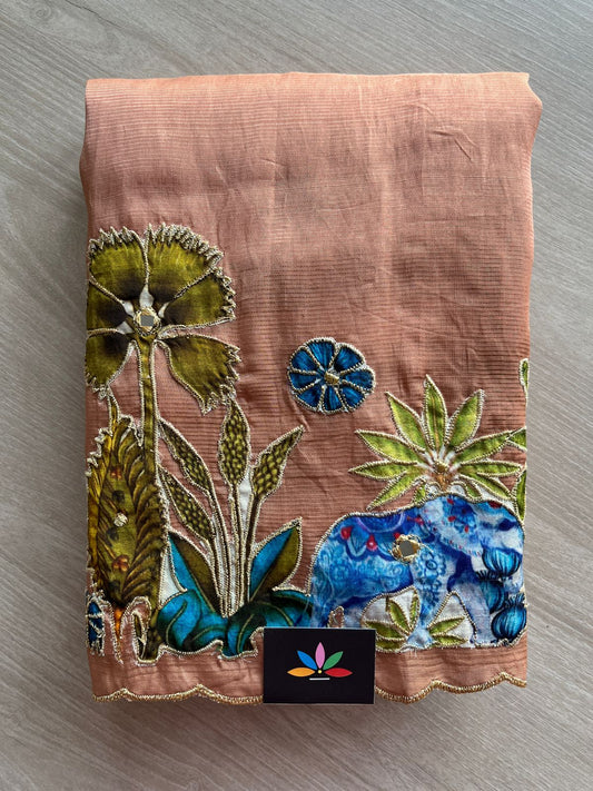 Applique Work Handloom Mangalagiri Silk Cotton Saree -28606