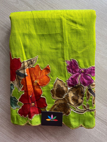 Floral Applique Work Handloom Mangalagiri Silk Cotton Saree -28607