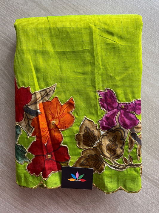 Applique Work Handloom Mangalagiri Silk Cotton Saree -28607