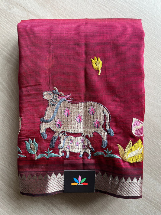 Embroidered Handloom Mangalagiri Silk Cotton Saree-28617