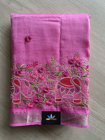 Persian Pink Embroidered Handloom Mangalagiri Silk Cotton Saree-28619