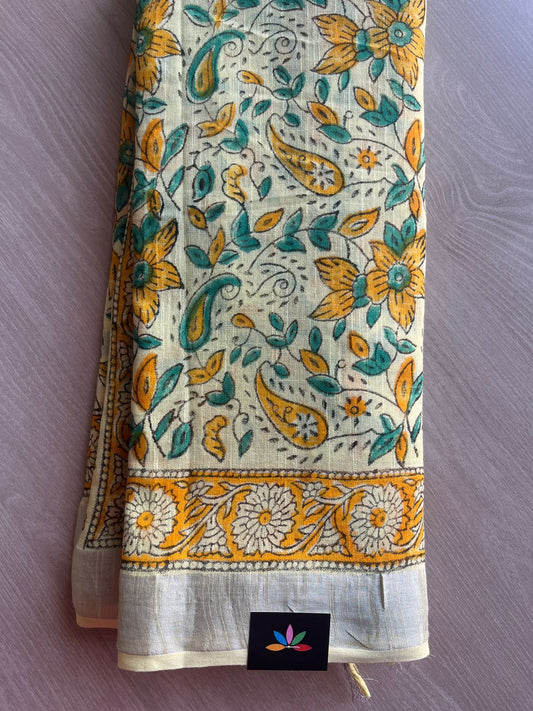 Handblock Printed Linen Cotton Saree - 28639