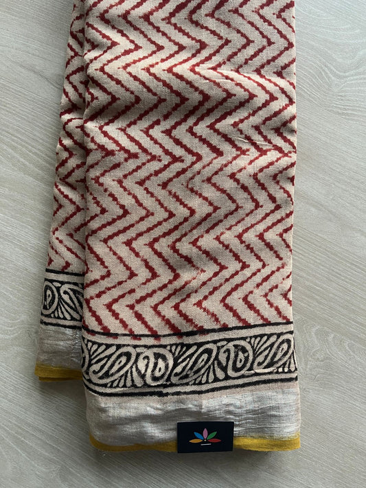 Handblock Printed Linen Cotton Saree - 28640