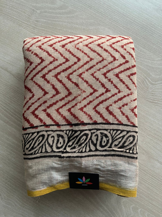 Handblock Printed Linen Cotton Saree - 28640