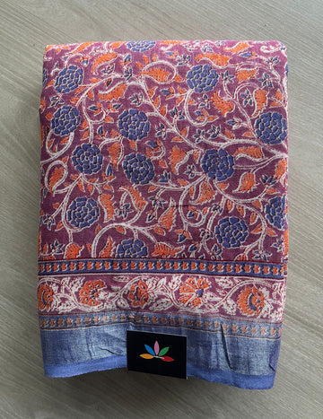 Handblock Printed Linen Cotton Saree - 28643