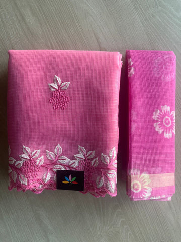 Cutwork Border Embroidered Kota Saree with Blouse-28723-28724