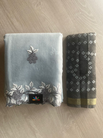 Cutwork Border Embroidered Kota Saree with Blouse-28727-28728