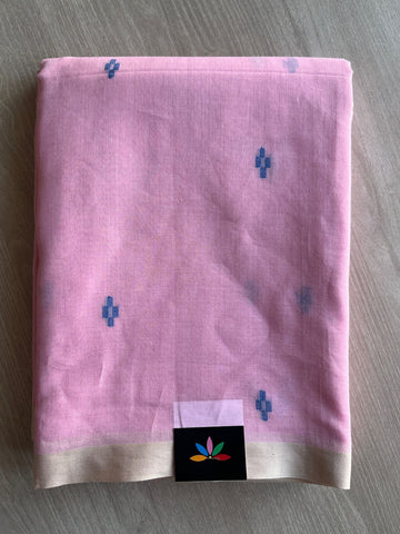 Soft Pink Handwoven Bengal Soft Cotton Jamdani Saree-28768
