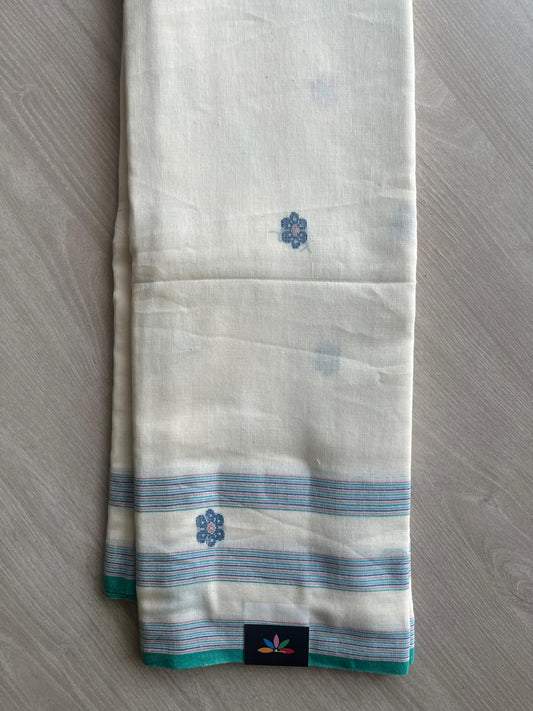 Cream White Handloom Bengal Soft Cotton Saree -28863