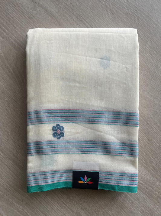 Cream White Handloom Bengal Soft Cotton Saree -28863
