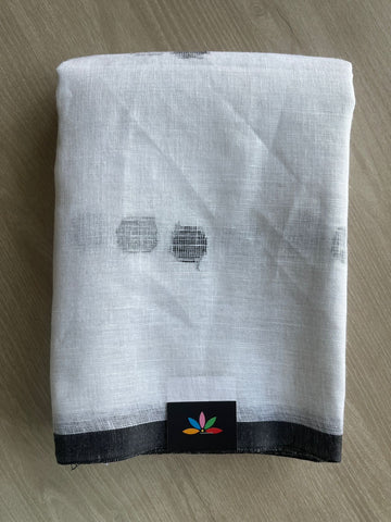 White Simple Linen Saree - 29009-29010