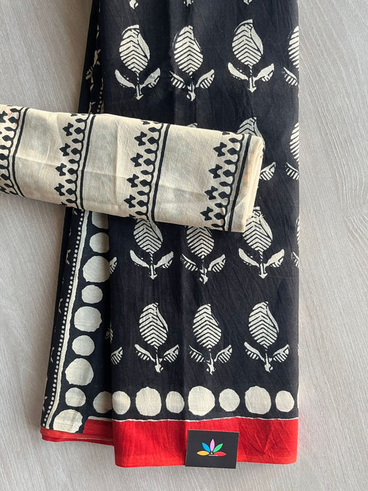 Hand Block Printed Mul Cotton Saree -29062