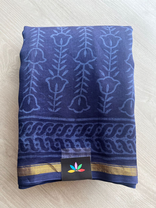 Handblock Printed Chanderi Cotton Silk Saree -29078