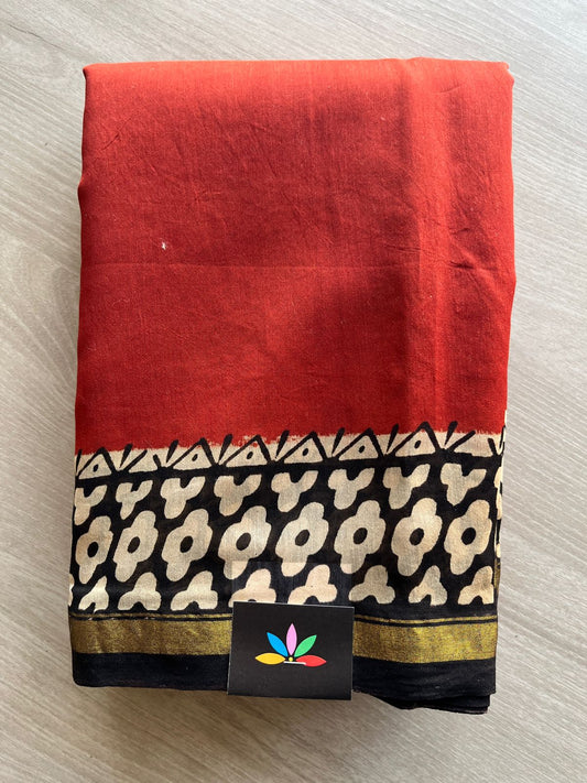 Handblock Printed Chanderi Cotton Silk Saree -29087