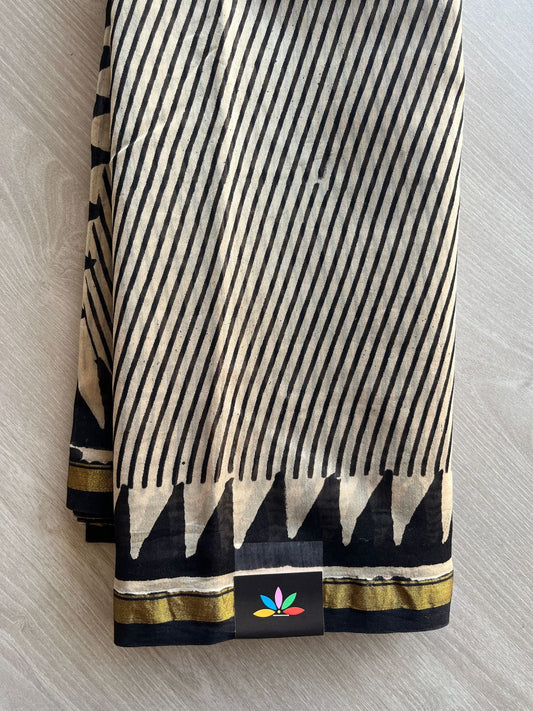 Handblock Printed Chanderi Cotton Silk Saree -29088