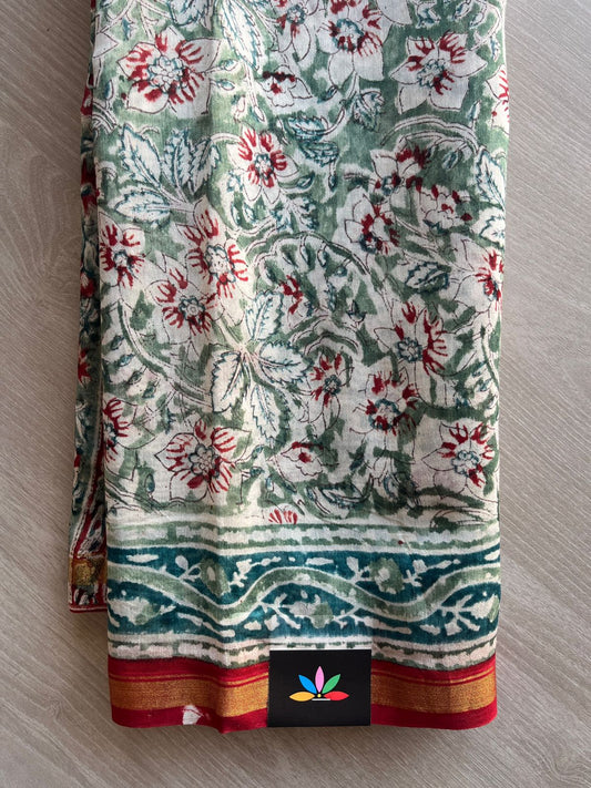 Handblock Printed Chanderi Cotton Silk Saree -29090