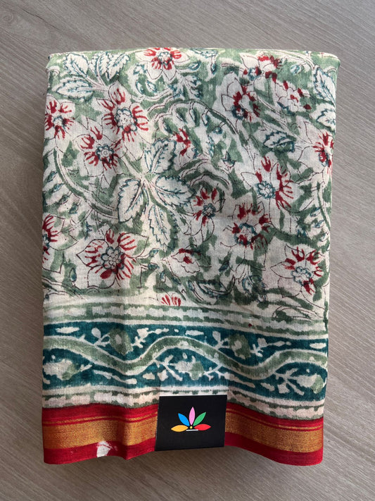 Handblock Printed Chanderi Cotton Silk Saree -29090