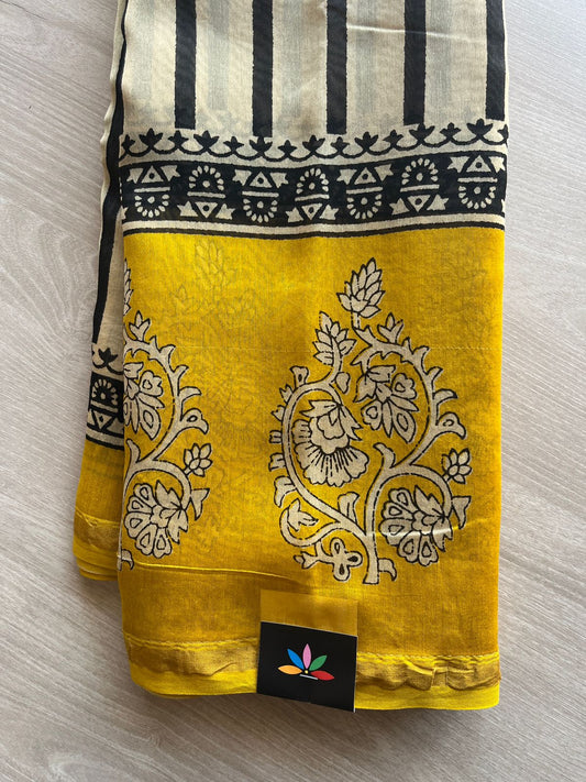 Handblock Printed Chanderi Cotton Silk Saree -29098