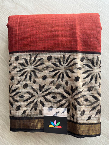 Handblock Printed Kota Doria Saree - 29118