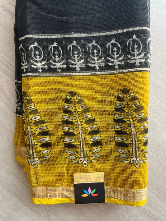 Handblock Printed Kota Doria Saree - 29119