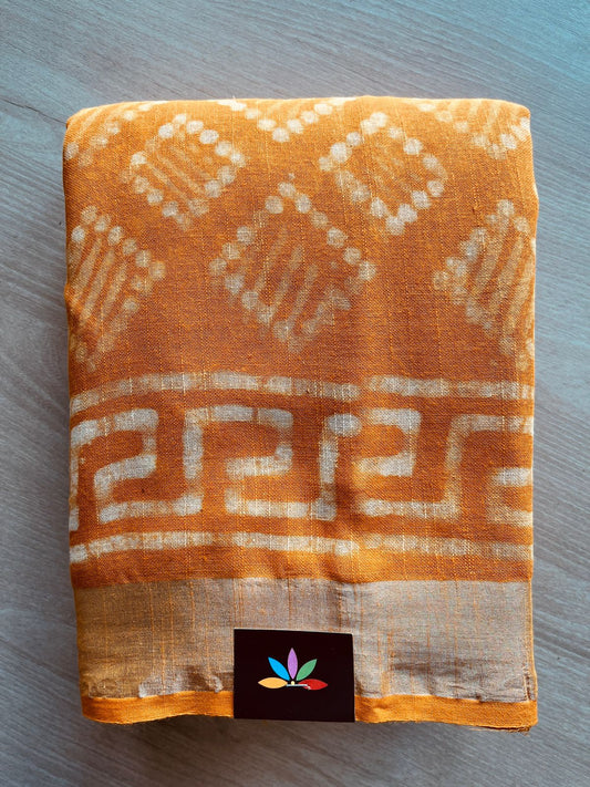 Handblock Printed Linen Cotton Saree - 29136-29137