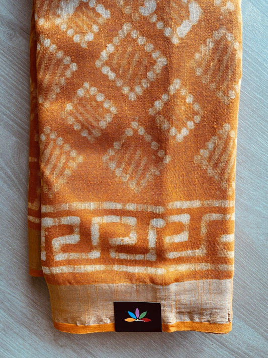 Handblock Printed Linen Cotton Saree - 29136-29137