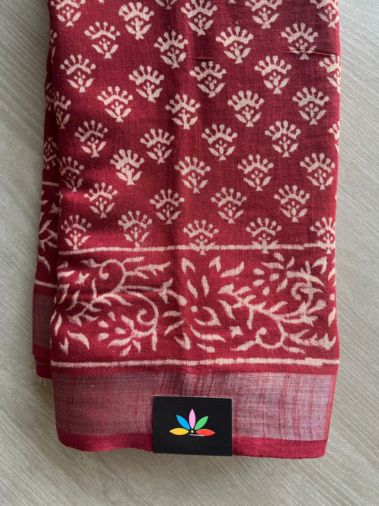 Handblock Printed Linen Cotton Saree - 29146-29147