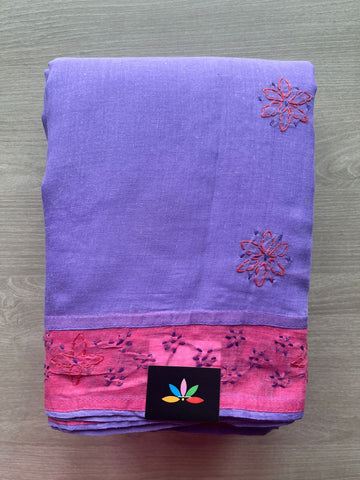 Lavender Hand Embroidered Chikankari Voile Cotton Saree-29188