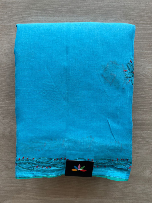 Sky Blue & Tiffany Blue Hand Embroidered Chikankari Voile Cotton Saree-29211