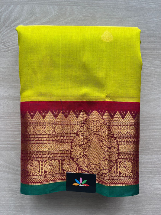Parrot Green & Combined Pink-Purple Korvai Border Silk Cotton Saree -29233