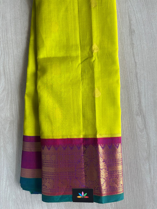 Parrot Green & Combined Pink-Purple Korvai Border Silk Cotton Saree -29233