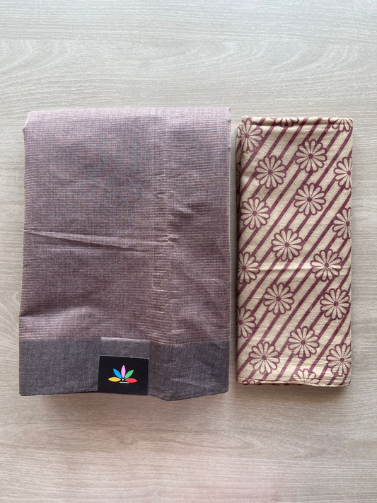 Plain Mangalagiri Cotton Saree with Printed Cotton Blouse-29303