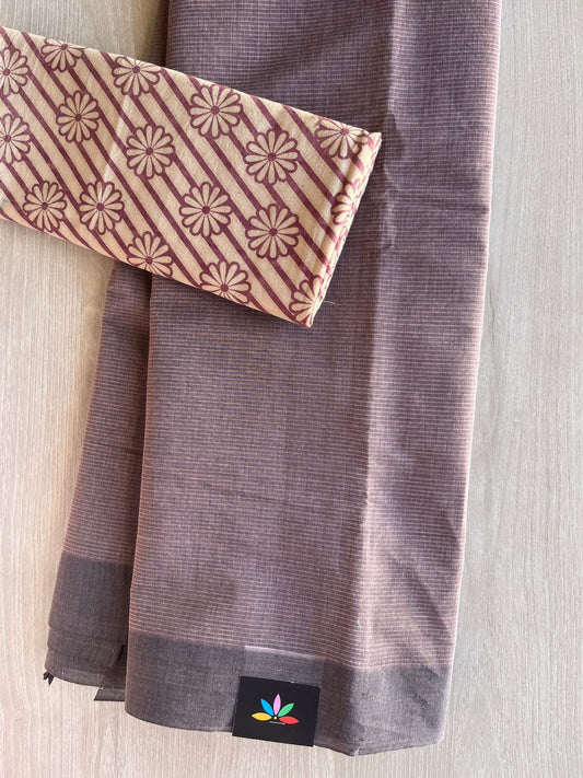 Plain Mangalagiri Cotton Saree with Printed Cotton Blouse-29303