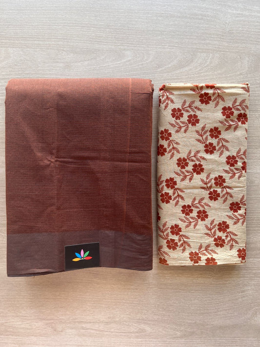Plain Mangalagiri Cotton Saree with Printed Cotton Blouse-29304