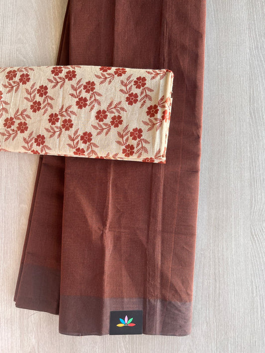 Plain Mangalagiri Cotton Saree with Printed Cotton Blouse-29304