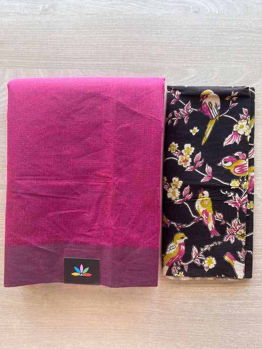 Plain Mangalagiri Cotton Saree with Printed Cotton Blouse-29305