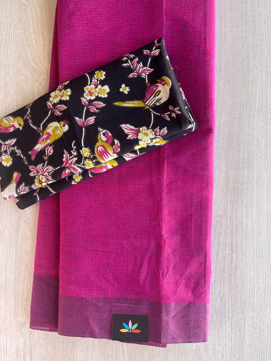 Plain Mangalagiri Cotton Saree with Printed Cotton Blouse-29305