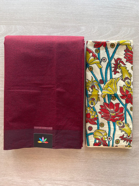 Plain Mangalagiri Cotton Saree with Printed Cotton Blouse-29306