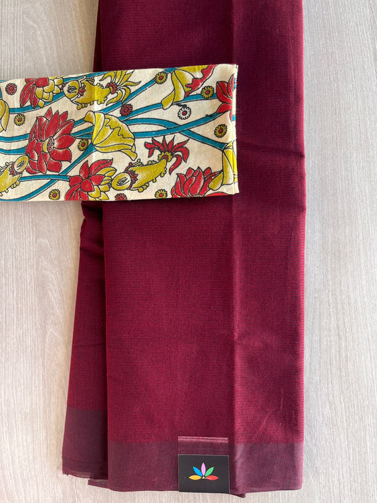 Plain Mangalagiri Cotton Saree with Printed Cotton Blouse-29306