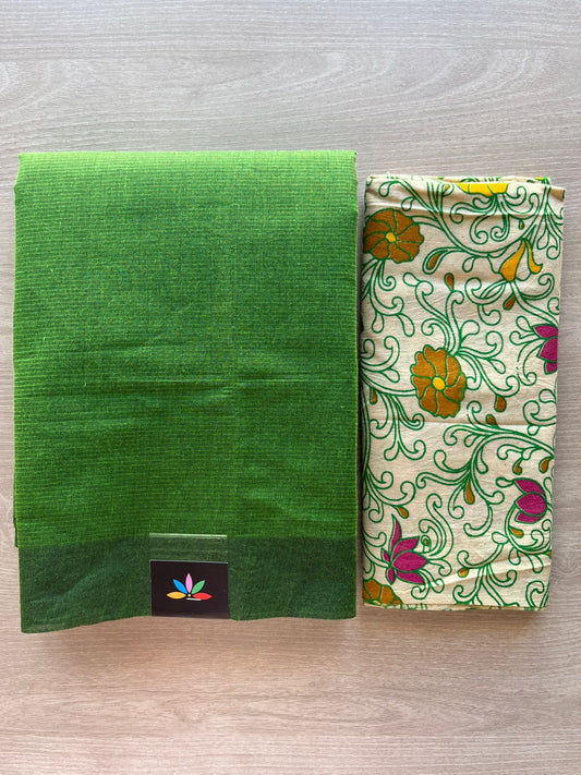 Plain Mangalagiri Cotton Saree with Printed Cotton Blouse-29307