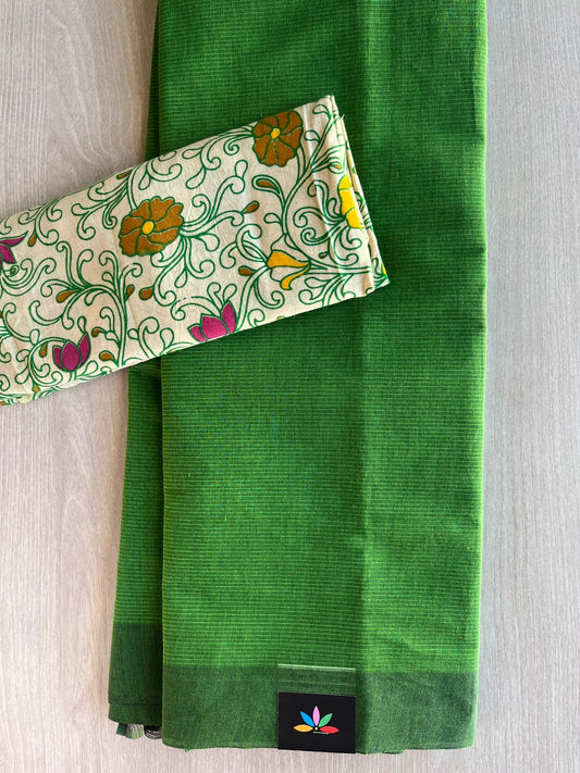 Plain Mangalagiri Cotton Saree with Printed Cotton Blouse-29307