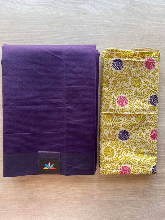 Plain Mangalagiri Cotton Saree with Printed Cotton Blouse-29308