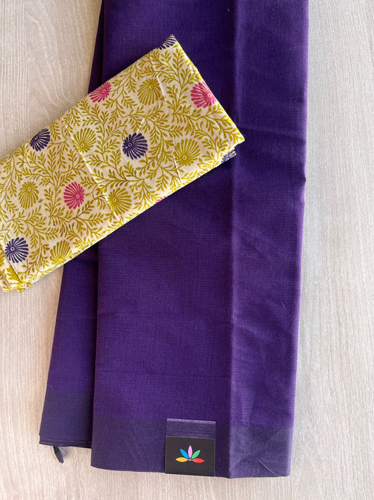 Plain Mangalagiri Cotton Saree with Printed Cotton Blouse-29308