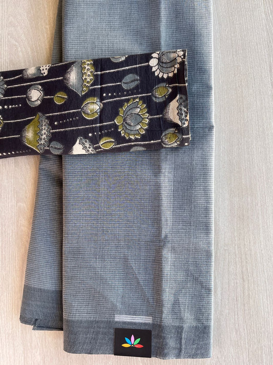 Plain Mangalagiri Cotton Saree with Printed Cotton Blouse-29309