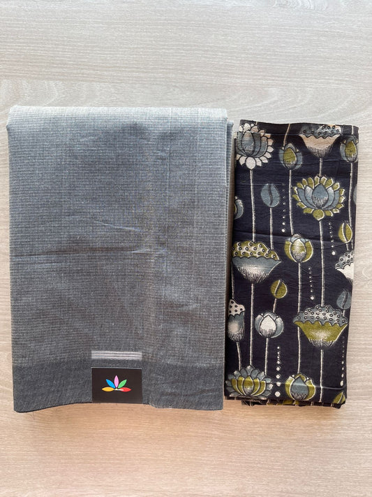 Plain Mangalagiri Cotton Saree with Printed Cotton Blouse-29309