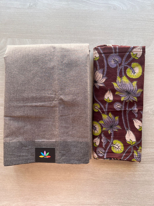 Plain Mangalagiri Cotton Saree with Printed Cotton Blouse-29311