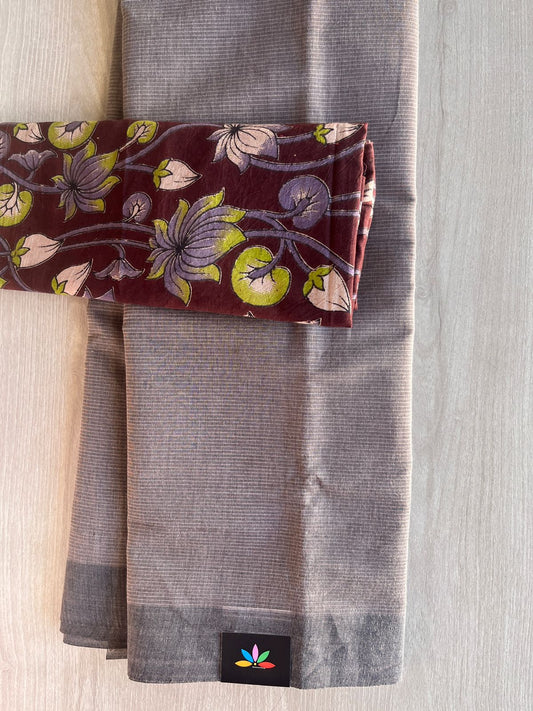 Plain Mangalagiri Cotton Saree with Printed Cotton Blouse-29311